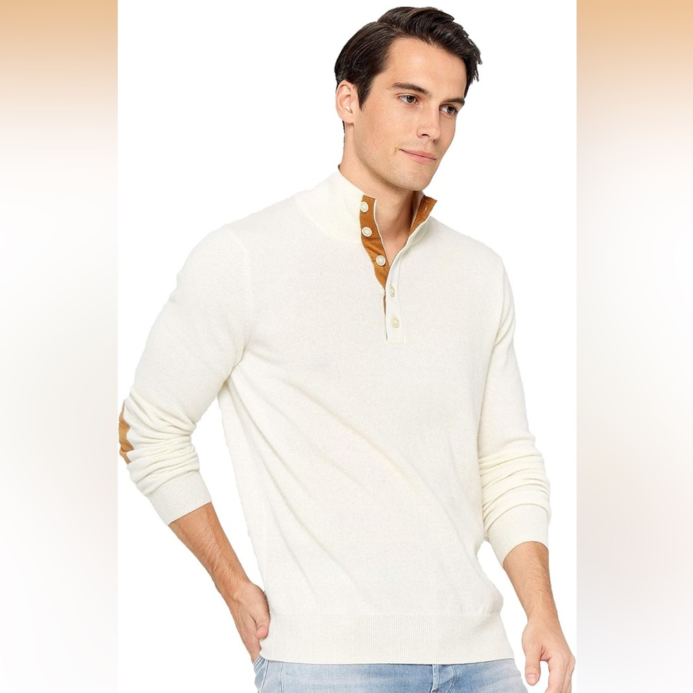 State Cashmere Men's Button Up Sweater 100% Pure Cashmere Undyed Natural Sz L
